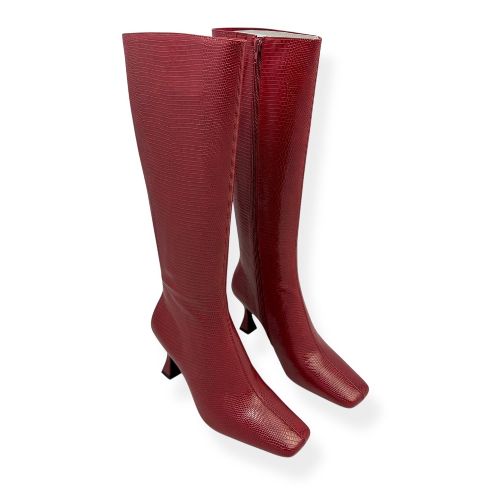 NIB Anthropologie Jeffrey Campbell Checkmate Red Knee High Boots 7.5 Lizard $210 - Picture 6 of 15